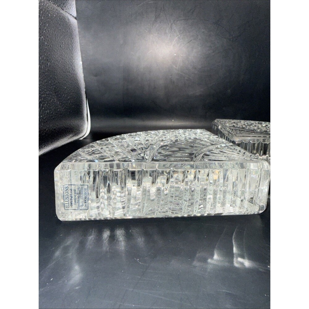 ILLUSIONS BY SAMOBOR 24% FULL LEAD HANDCUT HANDBLOWN FAN SHAPED CRYSTAL BOOKENDS - Picture 4 of 6